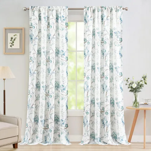 Miniatura 9 de Leeva Cortinas rústicas de cocina con estampado floral verde mezclado de lino para media ventana, para comedor, bolsillo para barra, cafetería