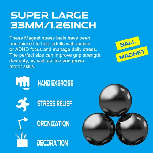 Miniatura 4 de Bolas magnéticas gigantes de 1.26 pulgadas para adultos, esfera mangética grande con estuche, masilla de ferrita, decoración de escritorio de Negro