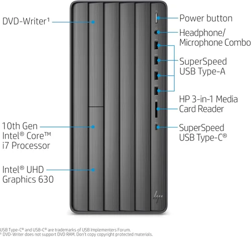 Miniatura 3 de HP Envy Desktop Intel Core i7-10700 de 10ª generación, 16 GB de RAM, disco duro de 1 TB y SSD de 512 GB, Windows 11 (TE01-1020, negro)