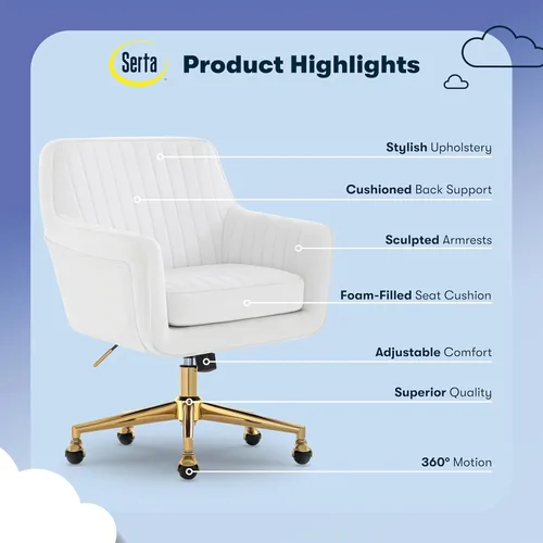 Miniatura 3 de Serta Ashleigh - Silla de oficina moderna, diseño acanalado acolchado, cojín de asiento de bobina de bolsillo, elegante sillón decorativo de Tela