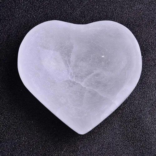 JIC Gem Cuenco de cristal de selenita en forma de corazón plato de selenita marroquí para limpiar y recargar cristales y piedras curativas de 4