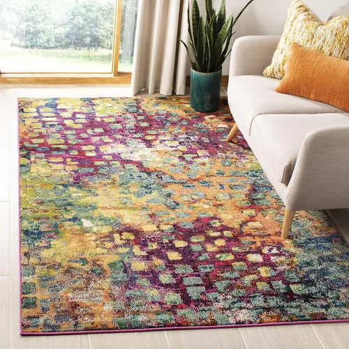 Miniatura 7 de SAFAVIEH colección Monaco MNC225E - Alfombra boho chic con diseño abstracto de acuarela, no suelta pelusa, para sala, habitación, comedor, oficina