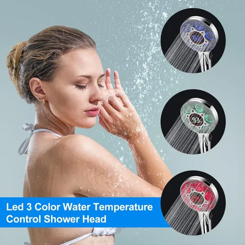 Miniatura 3 de Cabezal de ducha LED con mango, que cambia de color, cabezal de ducha de alta presión con pantalla de temperatura del agua, cabezales de ducha