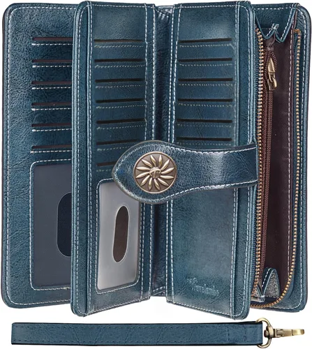 Miniatura 7 de Travelambo Cartera para mujer, de gran capacidad, con bloqueo RFID, de piel auténtica, cartera
