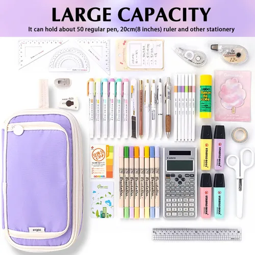 Miniatura 4 de Estuches para lápices de gran capacidad, 4 compartimentos, estuche estético grande para niñas y mujeres, estuche portátil con asa, organizador