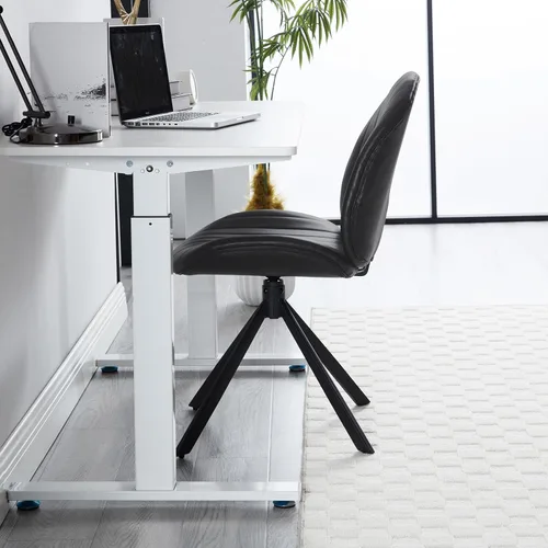 Miniatura 6 de Silla de oficina giratoria de piel sintética, sin ruedas, pequeña y cómoda silla de escritorio sin brazos de mediados de siglo, bonitas sillas