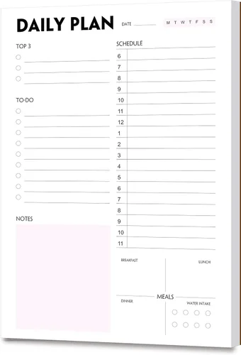 Bloc de notas para planificador diario - Calendario A5, programador, organizador con prioridad, lista de tareas, citas, notas, comidas y seguimiento