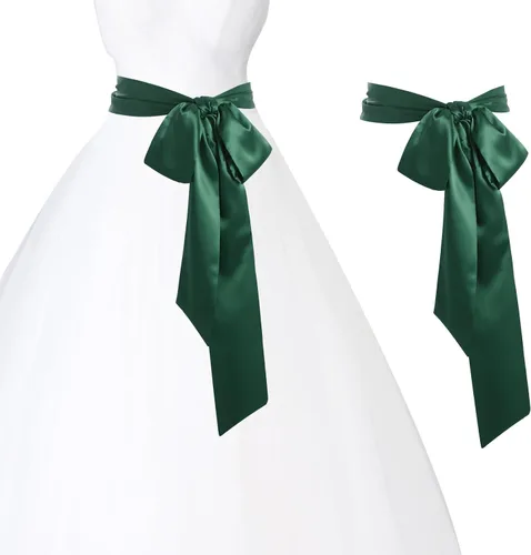 Miniatura 44 de obmwang Cinturón de satén de boda para ocasiones especiales, faja nupcial de 4 pulgadas de ancho, doble cara