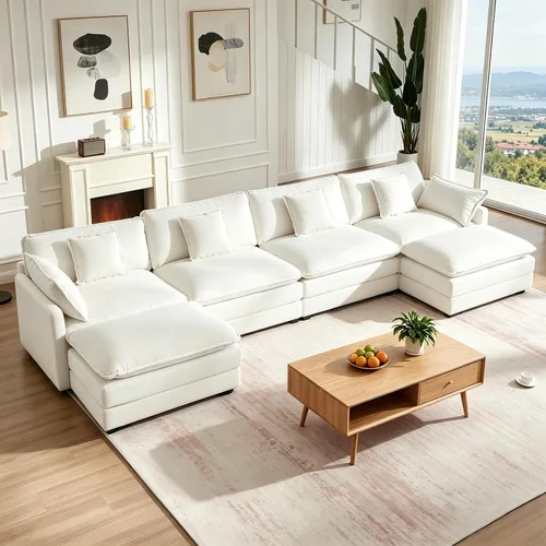 Miniatura 16 de Sofá modular modular con otomano: sofá moderno en forma de L de 76.7 pulgadas, cómodo sofá biplaza, sofá de 3 plazas de felpilla con almohada