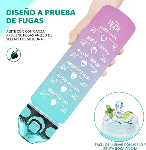 Miniatura 4 de Enerbone Botella de agua potable de 32 oz con tiempos para beber y popote, motivacional con correa para llevar, a prueba de fugas, sin BPA ni