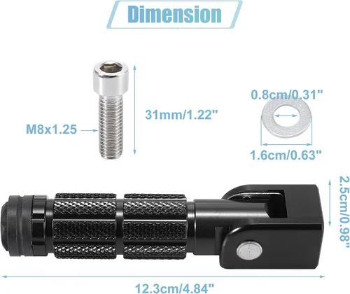 Miniatura 2 de Motoforti 1 par 0.276 in aleación de aluminio universal motocicleta plegable trasero reposapiés estribera pedal Ciclismo negro