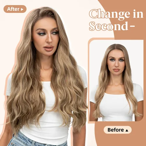 Miniatura 3 de Extensiones de cabello de alambre transparente invisible con 3 clips seguros, diadema ajustable, tamaño ondulado, rizado, largo, sintético
