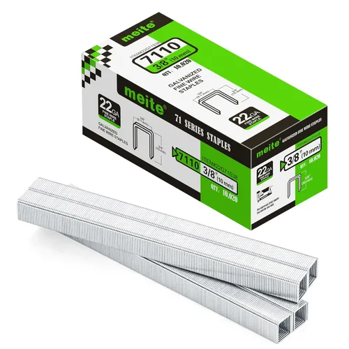 Meite Calibre 22 Serie 71 Grapas galvanizadas de corona ancha de 3/8" y pata de 3/8" de longitud para grapadora de tapicería, 10,020 PIEZAS/CAJA (1