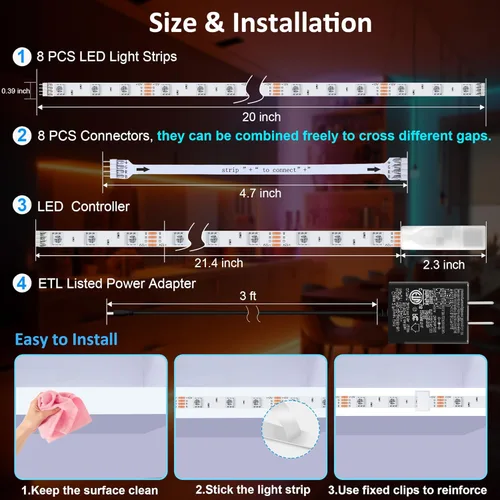 Miniatura 6 de LAFULIT Kit de 8 luces RGB para debajo del gabinete, tira de luces LED con aplicación y control remoto, sincronización de música, luces LED que