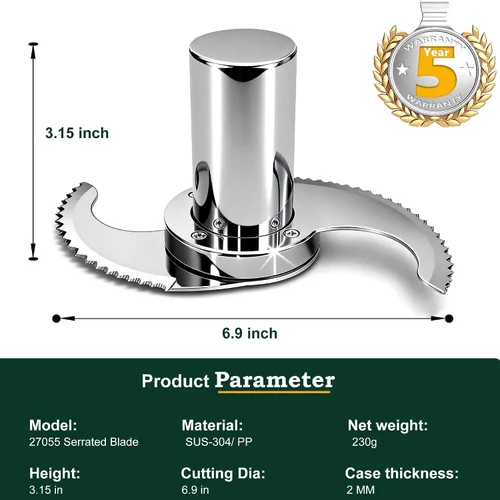 Miniatura 2 de 27055 Hoja antifugas para robot Coupé procesadores de alimentos R2, R2A, R2N, R2B, R2U, R201, R211, resiste grietas y astillas, borde dentado