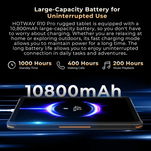 Miniatura 5 de HOTWAV R10 Pro 2025 Tableta Resistente Android 14 - 10.1 Pulgadas HD+ 10800mAh Tableta Impermeable, 20GB RAM+256GB ROM/1TB TF Tablets