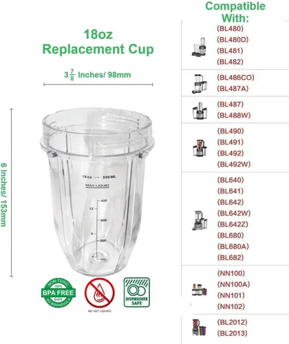 Miniatura 4 de Blendin Tarro de repuesto con tapa Sip N Seal, compatible con licuadoras Ninja Auto IQ (2, 18 onzas)