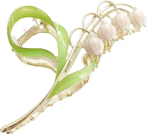 Pink Lily of The Valley - Pinzas para el cabello, orquídeas grandes, antideslizantes, fuertes pinzas de metal, garras de pelo de acetato, bonitos
