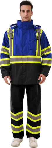 Miniatura 11 de Chaquetas de lluvia reflectantes para hombre impermeables, abrigo de seguridad Hi Vis con tiras reflectantes, chaquetas de lluvia de alta Naranja02