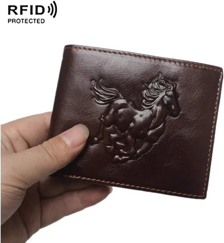 Miniatura 3 de Hombres Cool Eagle Wolf Caballo Totem Cuero Vaca Vertical Cartera Cremallera Multi-tarjeta Titular, Tótem de caballo, Minimalista