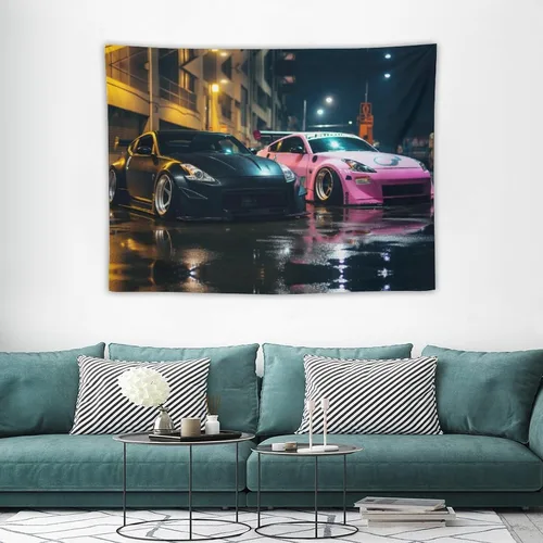 Miniatura 3 de FeoYoed Jdm - Tapiz japonés para automóvil, 350z, color negro y rosa, para estacionar, estación lluviosa, calle, pared, arte de pared