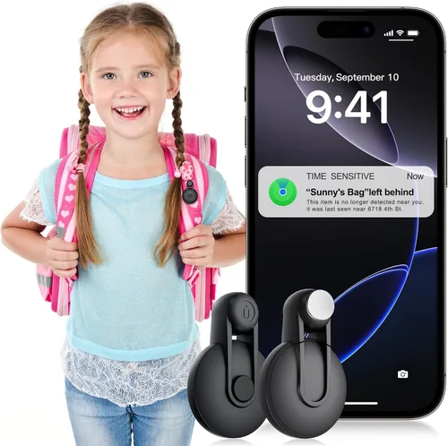 Otag - Rastreador GPS para niños, paquete de 2 unidades, etiqueta de seguridad con pines que funciona con Find My (solo iOS), modo perdido,