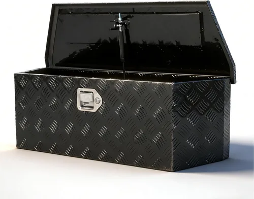 Miniatura 15 de Caja de herramientas de aluminio chapada en negro de 29 pulgadas, caja de herramientas impermeable con cerradura y llave para caravanas