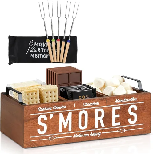 Miniatura 8 de Estación de S'Mores, Carro de S'Mores de Granja con Asas, Kit de S'Mores para Hoguera Caja de Fabricación de S'Mores, Estación de Barra de S'Mores