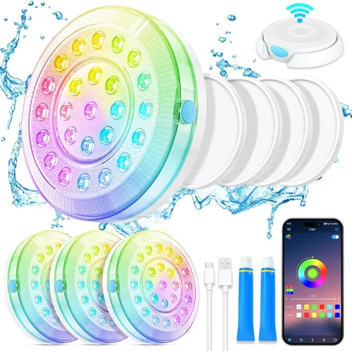 Miniatura 11 de Homly - Luces para piscina LED recargables sumergibles con control inalámbrico por APP, luces LED inteligentes subacuáticas impermeables