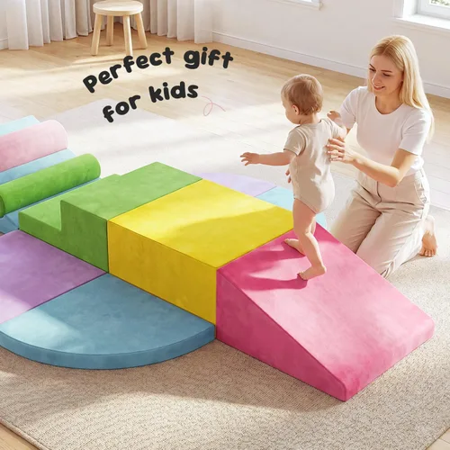 Miniatura 4 de Teckid Juguetes de escalada para niños pequeños, juego de 8 piezas de bloques de espuma suave para interiores, gateo seguro, escalada