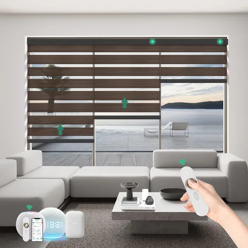 Miniatura 13 de Persianas motorizadas de cebra con control remoto, funcionan con HomeKit Alexa, cortinas eléctricas automáticas para ventanas, 60% opacas, filtro