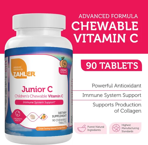 Miniatura 2 de Zahler Junior C Advanced Vitamina C masticable para niños, vitaminas en delicioso sabor a naranja, vitamina C Kosher Kids para inmunidad