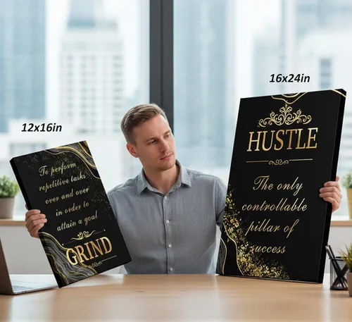 Miniatura 5 de 3 piezas de lienzo inspirador de oro negro para oficina, arte de pared, motivacional, moler ajetreo, ejecución, fotos inspiradoras, decoración