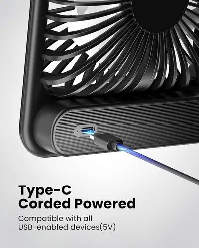 Miniatura 4 de Koonie - Ventilador de escritorio USB, viento fuerte, ultra silencioso, pequeño ventilador personal con inclinación plegable de 180° y 3 velocidades