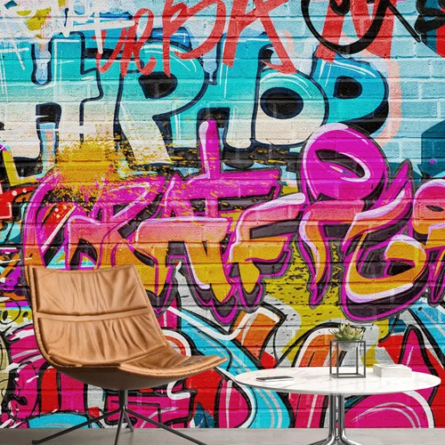 Miniatura 20 de NWT Calcomanía de pared extraíble/mural de pared estilo de dibujos animados, pintura en aerosol urbana, graffiti y arte callejero, tipografía