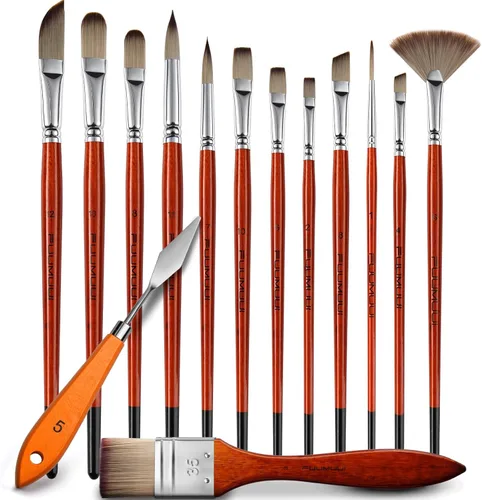 14 piezas de pinceles de pintura acrílica, juego de pinceles de pintura profesional con cerdas sintéticas y cuchillo de paleta extra - Pinceles