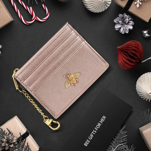 Miniatura 25 de SEAVILIA Tarjetero llavero cartera para mujer con ventana de identificación RFID monedero regalo abeja delgada minimalista pequeña cartera
