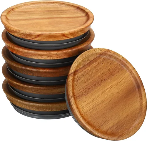 Miniatura 9 de PATIKIL Tapas para tarros de conservas de madera de boca regular, tapas de tarro de conserva, tapas de madera de bambú con bola hermética
