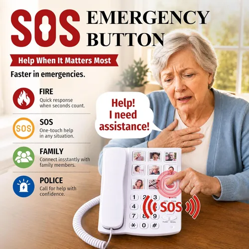 Miniatura 3 de Uvital Teléfono de botón grande para personas mayores, teléfono fijo con cable con 9 botones grandes de marcación de un solo toque, llamadas