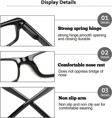 Miniatura 3 de BIENCOOL Paquete de 6 lentes de lectura tradicionales para hombres y mujeres con bisagras de resorte 3 negro 3 tortuga