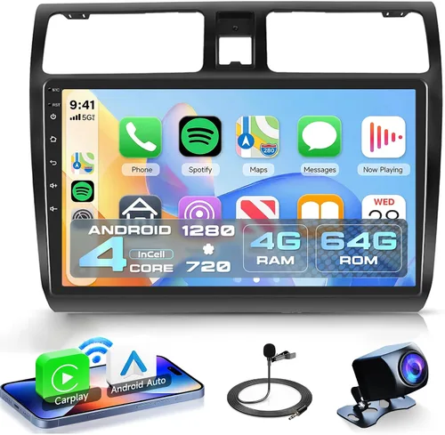 Pantalla de Radio 4Core 4G+64G para Suzuki Swift 2005 2006 2007 2008 2009 2010 CarPlay Android Auto GPS Navegación, Rimoody Android Auto Estéreo