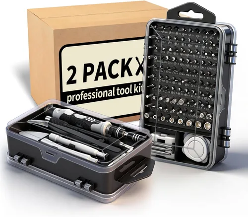 Juego de 2 destornilladores de precisión: 122 puntas magnéticas Kit de reparación electrónica para mantenimiento de equipos de oficina - portátil,