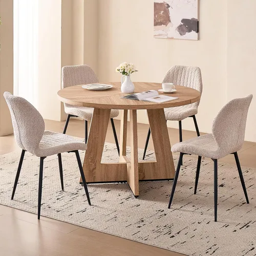 Juego de mesa redonda de comedor de 47 pulgadas para 4, base en abanico, parte superior de 1.38 pulgadas de grosor, mesa de cocina de madera con 4