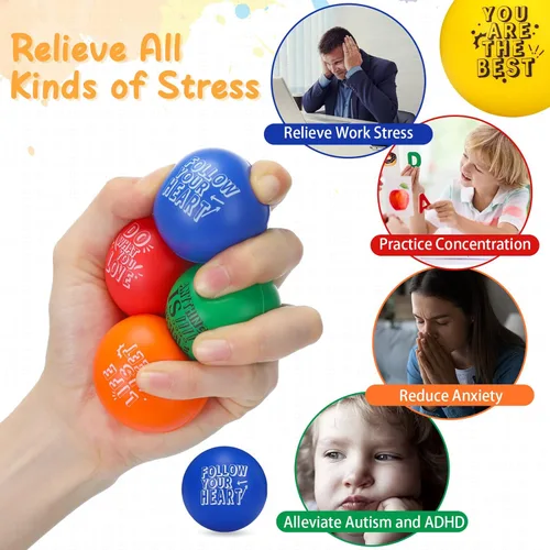 Miniatura 6 de Leyndo 200 bolas de estrés para adultos y niños, citas motivacionales a granel, para aliviar el estrés, bolas de espuma coloridas para apretar
