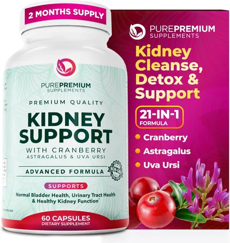PurePremium Suplemento de apoyo renal con extracto de arándano, limpieza renal, desintoxicación y reparación para hombres y mujeres, apoyo para la