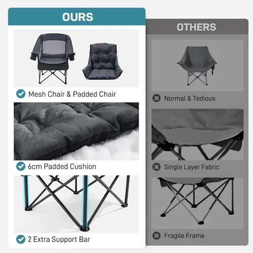 Miniatura 9 de EVER ADVANCED Silla de campamento XL con cojín desmontable, silla de malla para adultos, plegable, de gran tamaño, con bolsillo de malla enfriadora