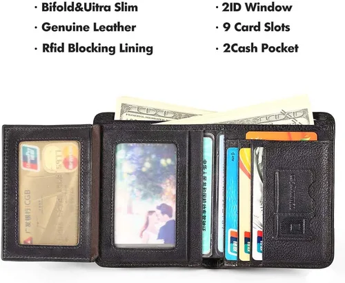 Miniatura 4 de MANBANG - Funda de piel sintética para hombre, con ventana de identificación y tarjetero