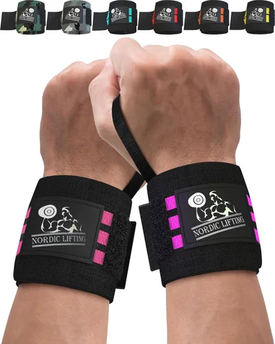 Miniatura 9 de Nordic Lifting Muñequeras (2 pares/4 envolturas) de 14 pulgadas para levantamiento de pesas Entrenamiento cruzado Levantamiento de potencia
