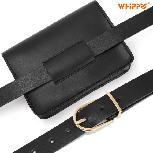 Miniatura 6 de WHIPPY Riñoneras para mujer, de piel, a la moda, para cinturón extraíble, para fiestas, viajes, 3- Negro