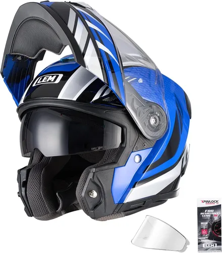 Miniatura 12 de LEM Cascos modulares de motocicleta de fibra de vidrio, casco de motocicleta de cara completa abatible para excursiones, certificado por DOT, visera